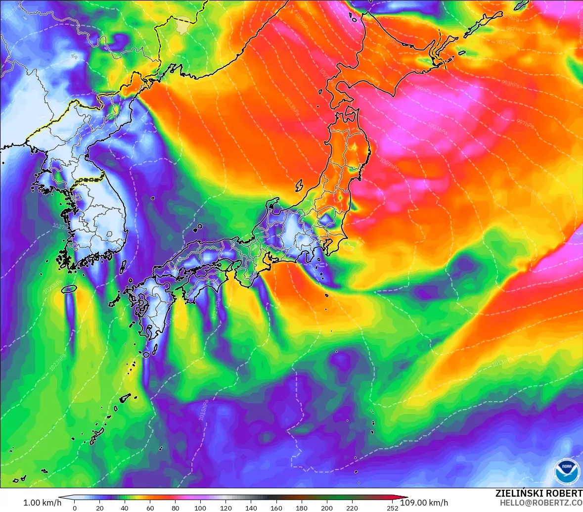 GFS モデル - 日本, 突風（最大）