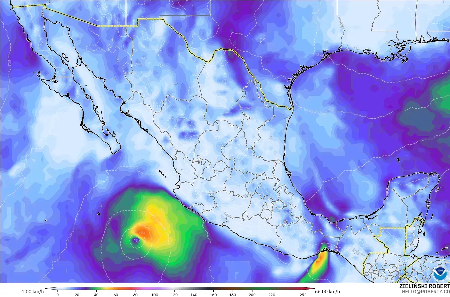 GFS モデル - メキシコ, 突風