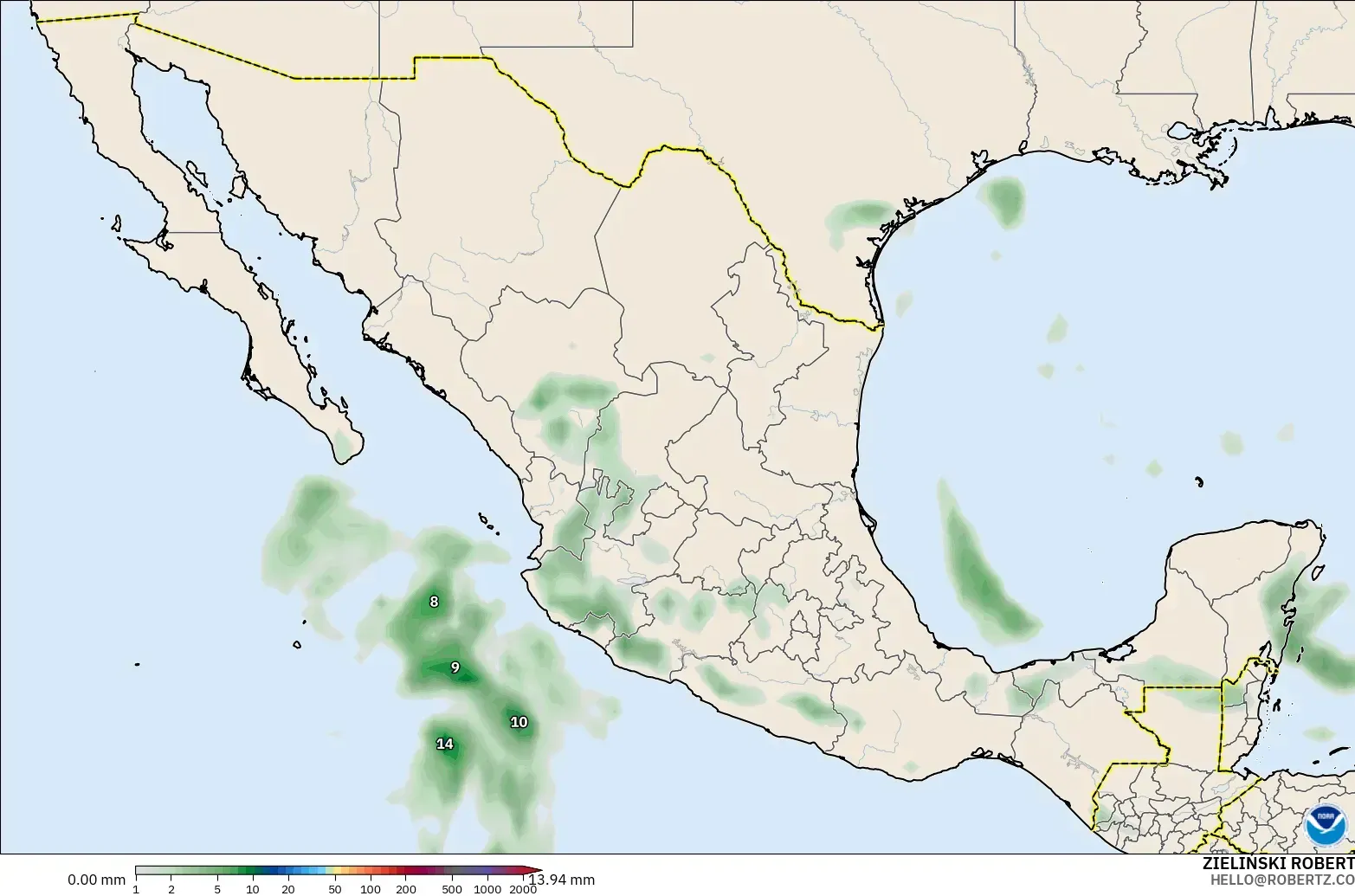GFS モデル - メキシコ, 降水量の合計