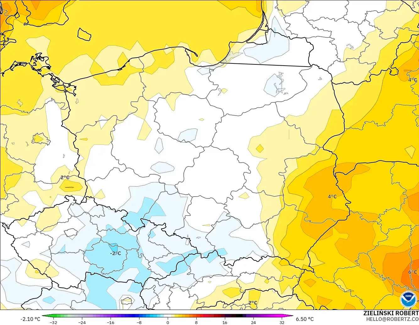 GFS モデル - ポーランド, 気温異常（2m）