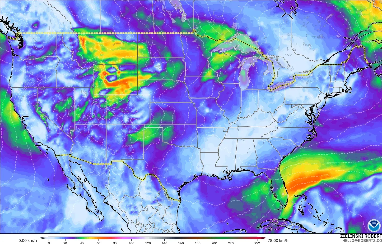 GFS モデル - アメリカ合衆国, 突風
