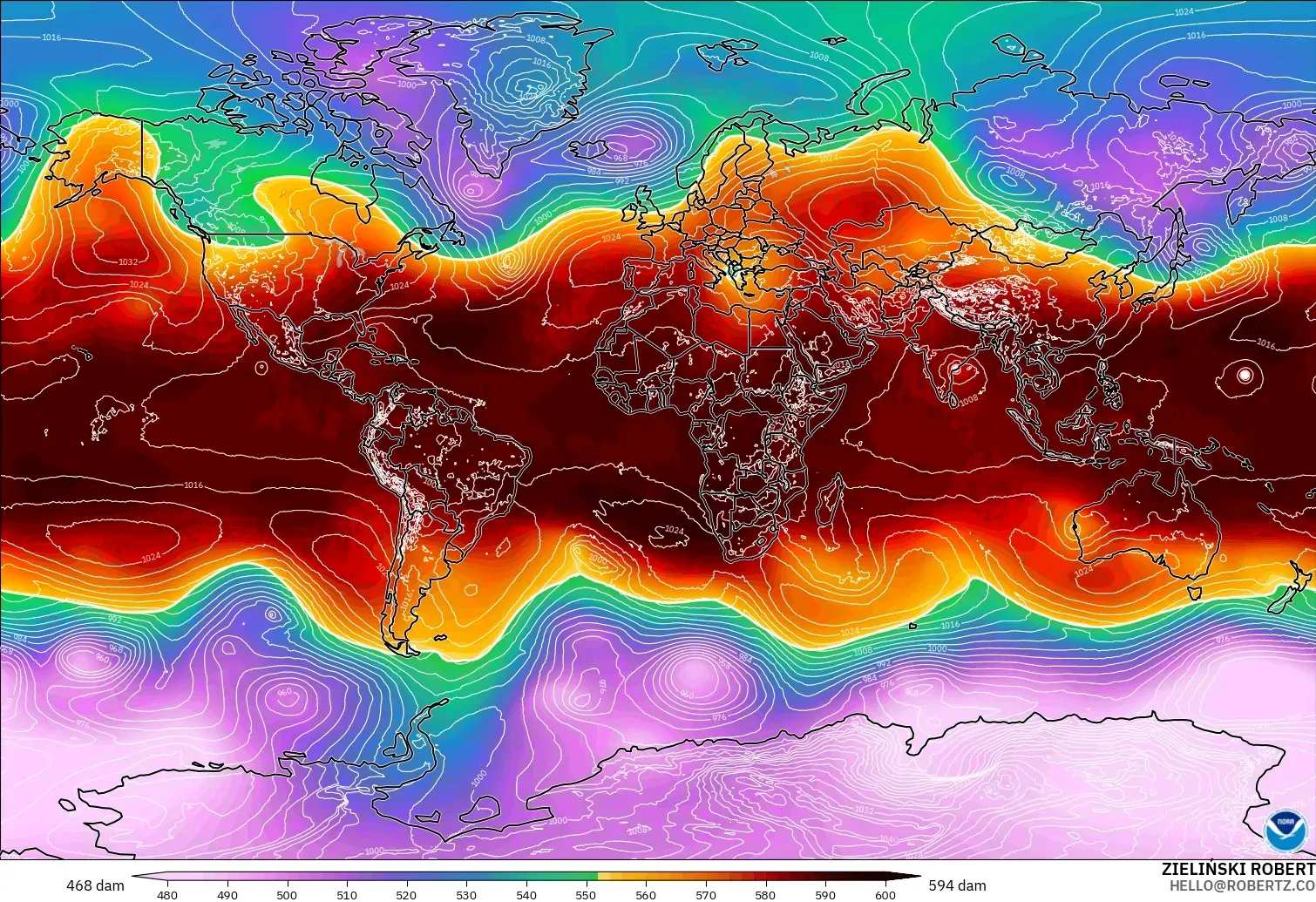 GFS モデル - 世界, 500hPaのジオポテンシャル高度