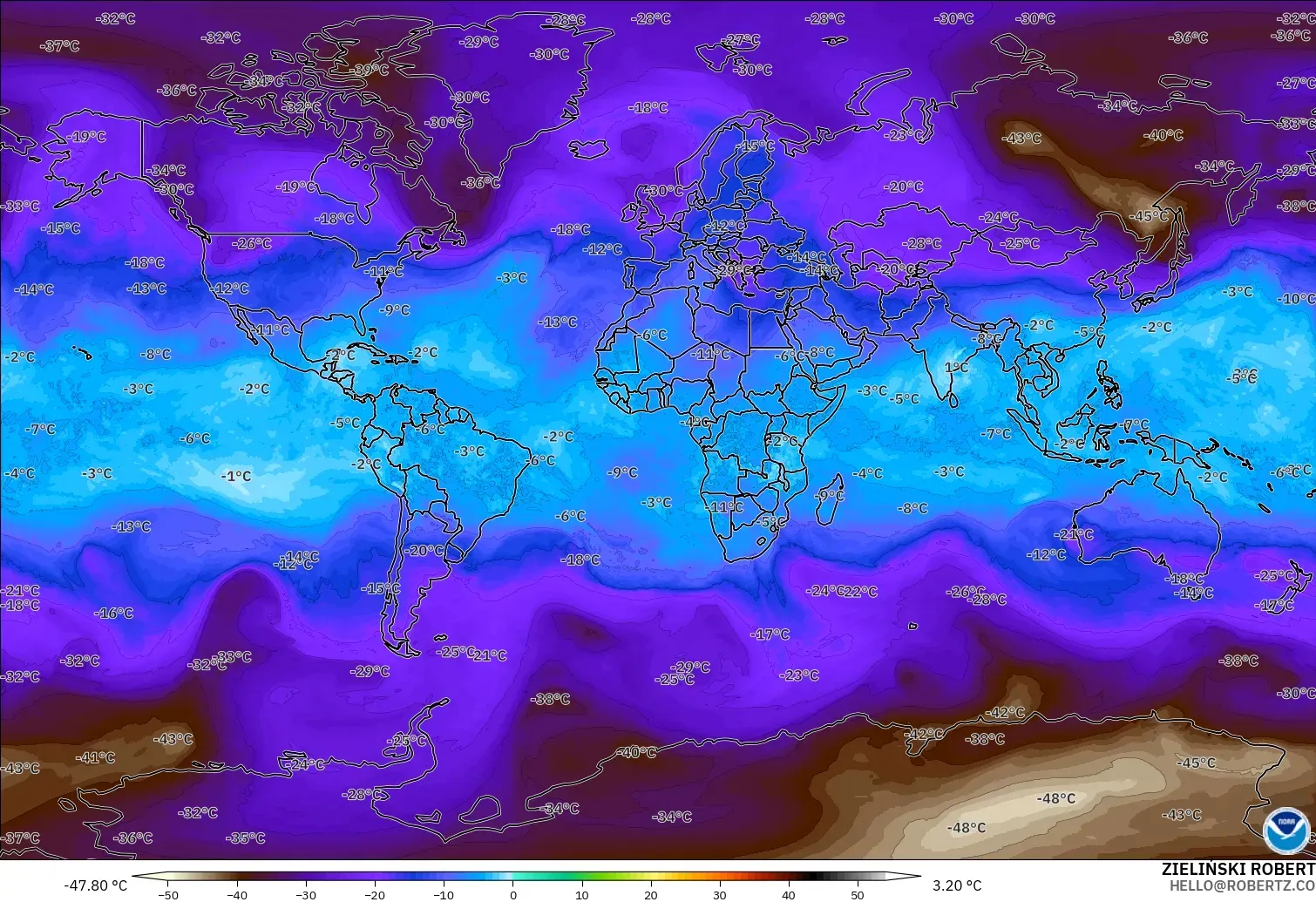 GFS モデル - 世界, 気温（500hPa）
