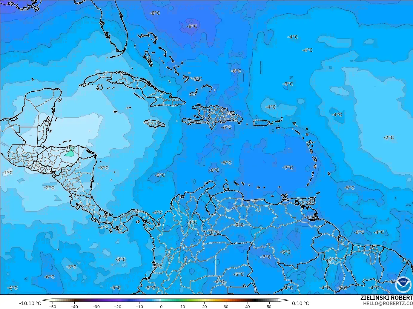 GFS モデル - カリブ海, 気温（500hPa）