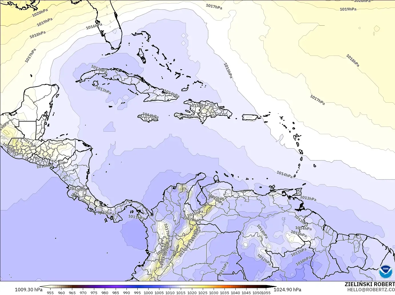 GFS モデル - カリブ海, 気圧
