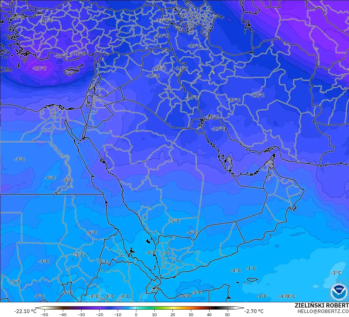 GFS モデル - 中東, 気温（500hPa）