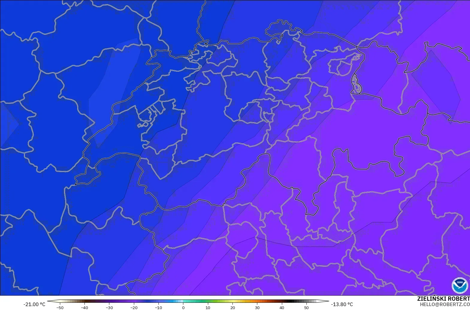 GFS モデル - スイス, 気温（500hPa）