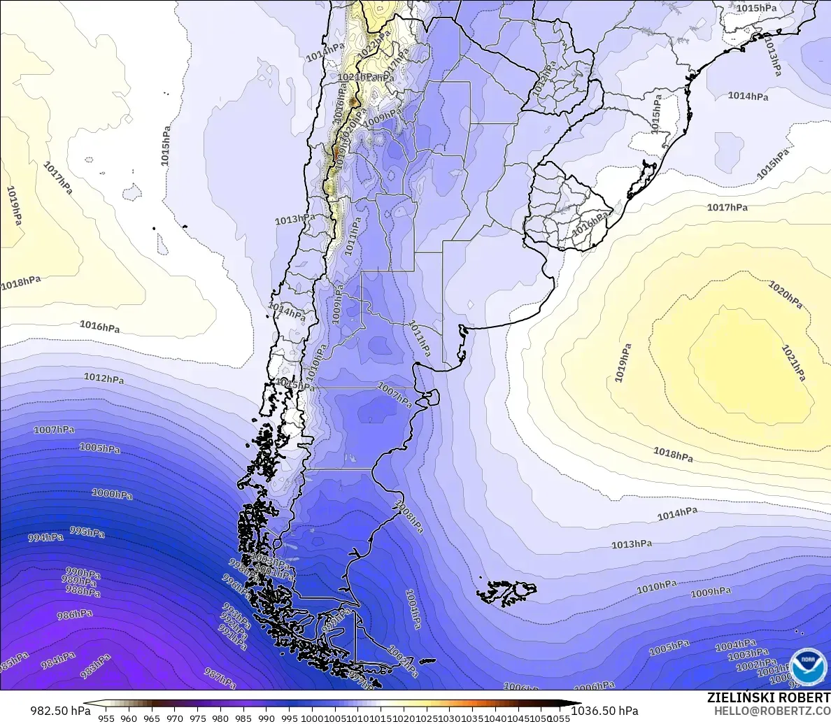 GFS モデル - アルゼンチン, 気圧