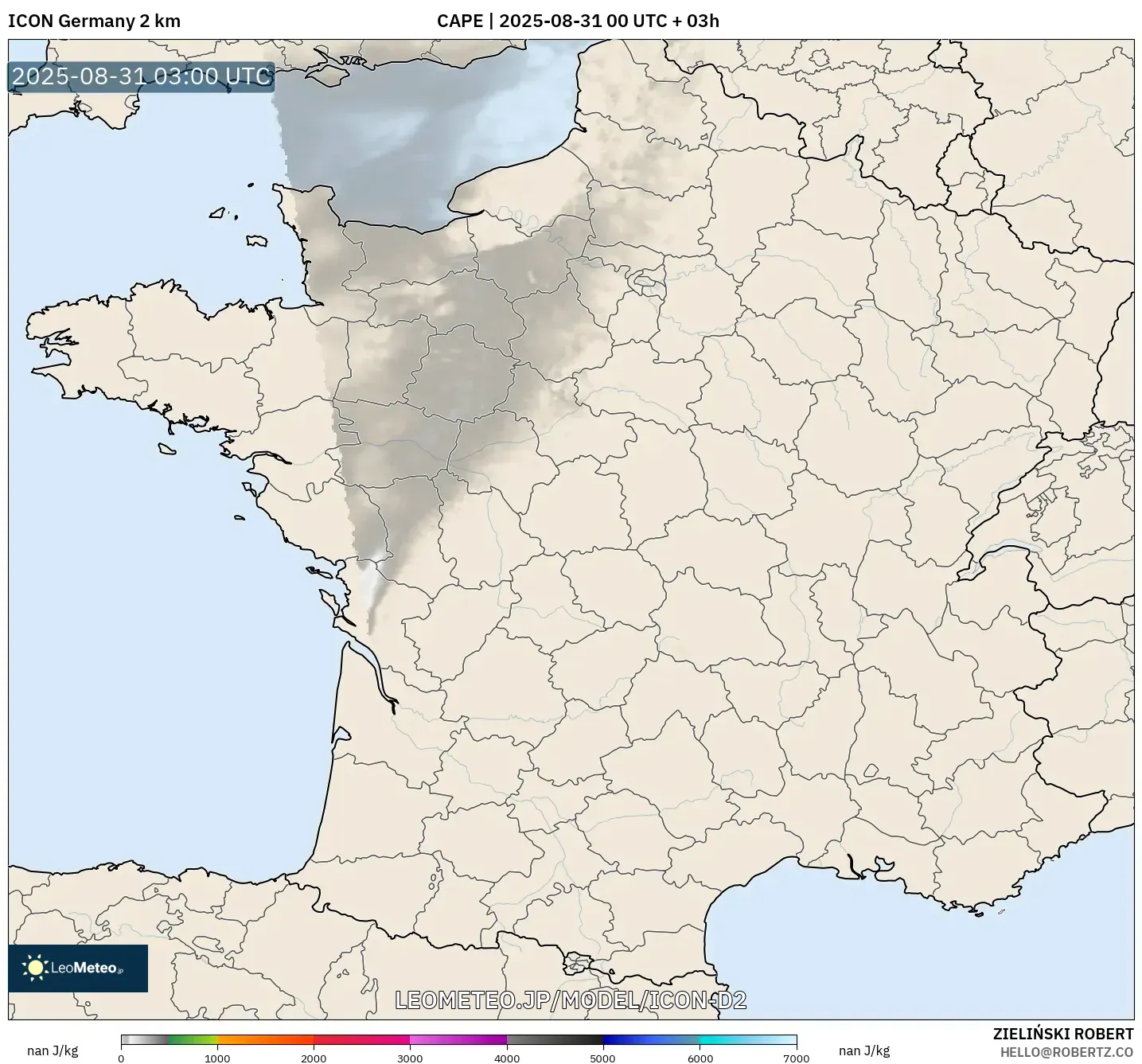 ICON ドイツ 2 km model - フランス, CAPE ICON ドイツ 2 km model - フランス, CAPE