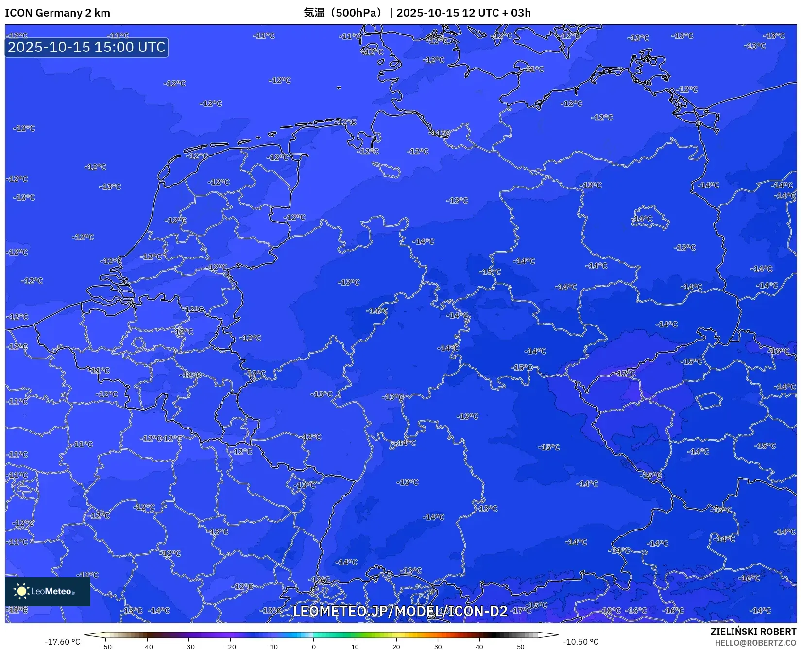 ICON ドイツ 2 km model - ドイツ, 気温(500hPa) ICON ドイツ 2 km model - ドイツ, 気温(500hPa)