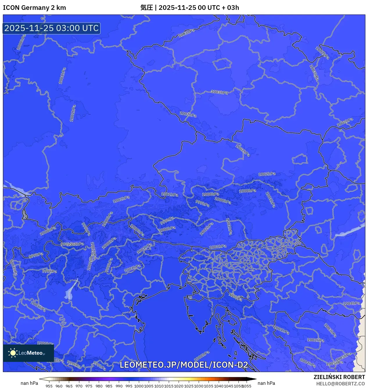 ICON ドイツ 2 km model - オーストリア, 気圧