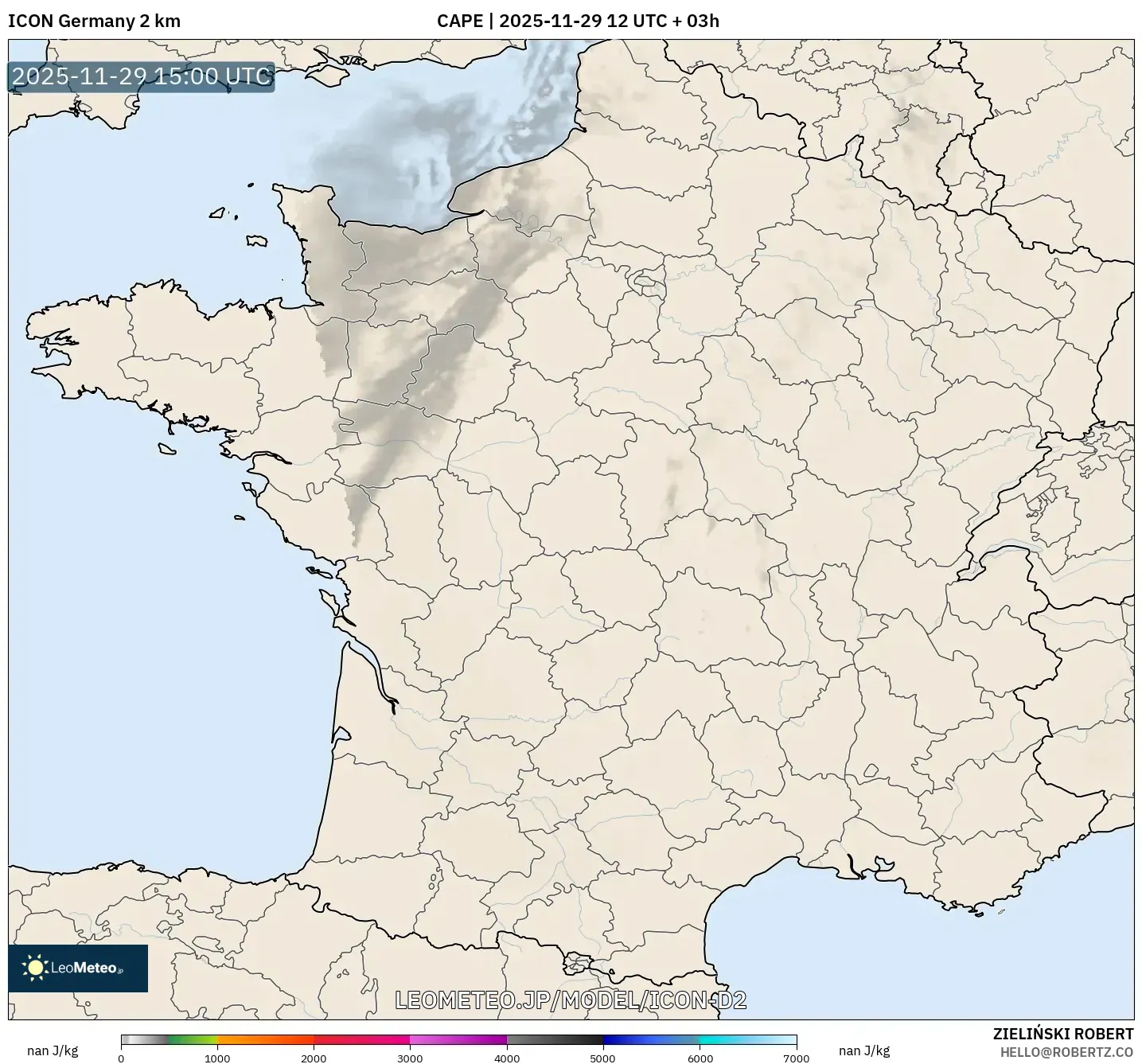 ICON ドイツ 2 km model - フランス, CAPE