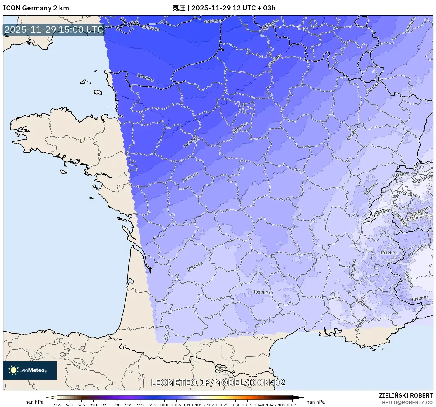 ICON ドイツ 2 km model - フランス, 気圧