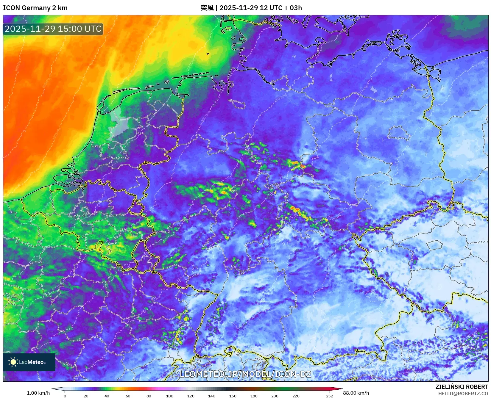 ICON ドイツ 2 km model - ドイツ, 突風