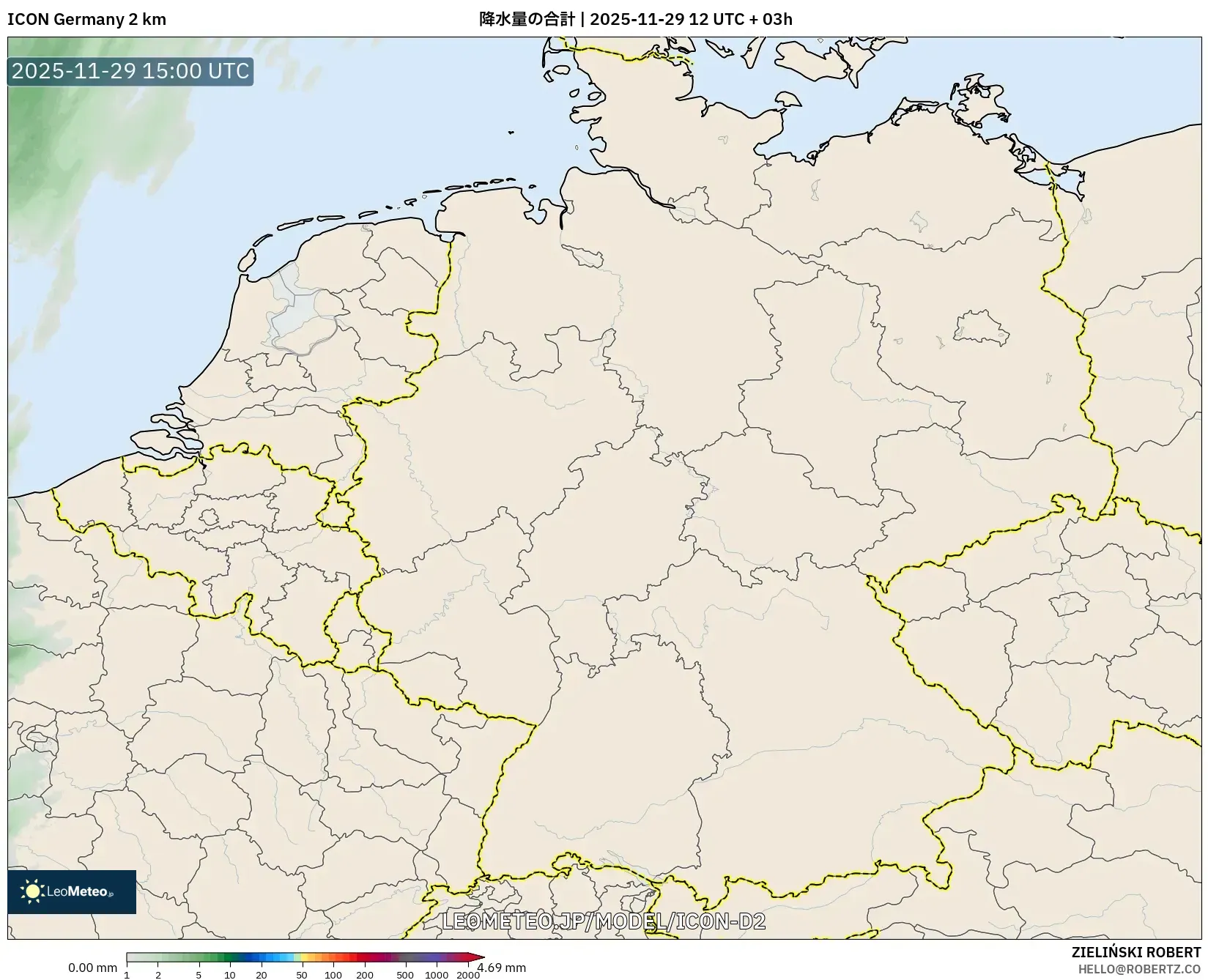 ICON ドイツ 2 km model - ドイツ, 降水量の合計