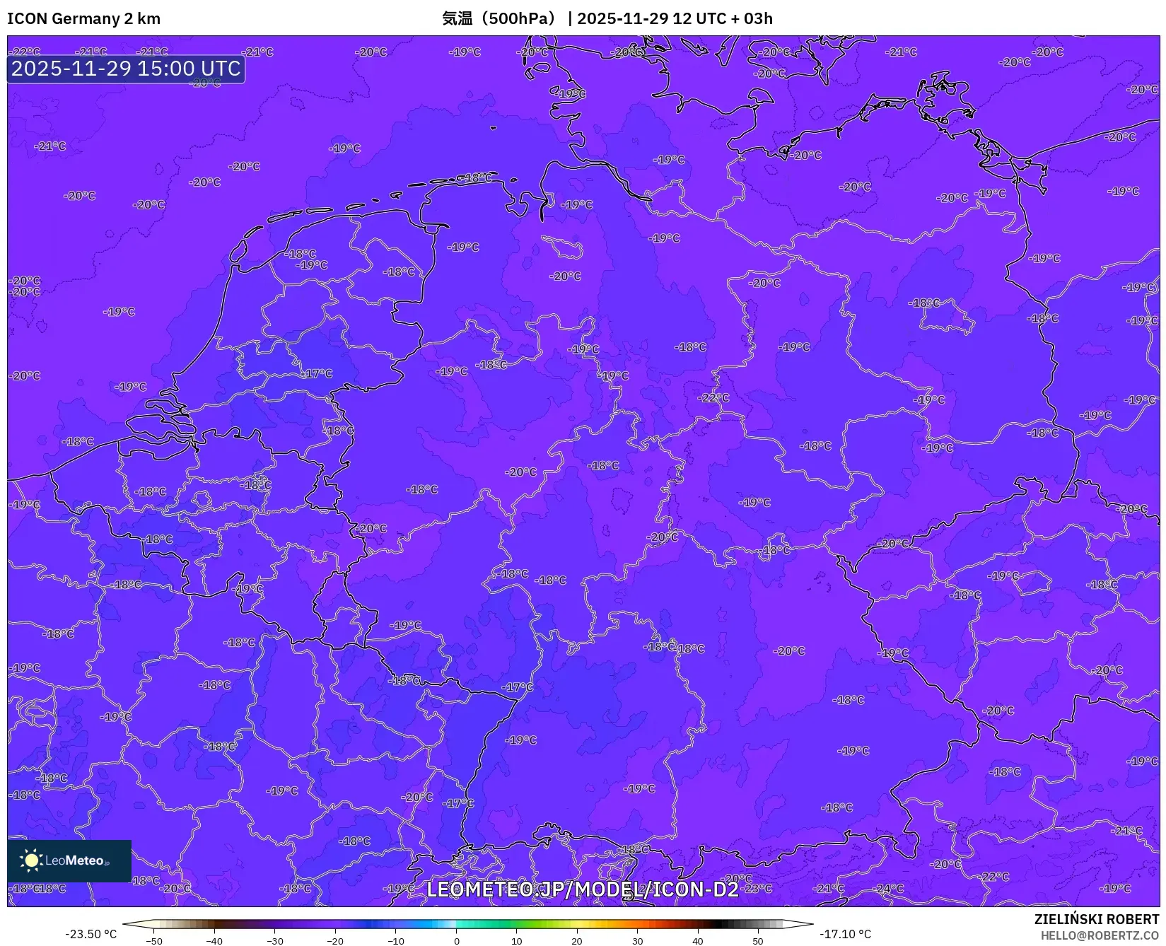 ICON ドイツ 2 km model - ドイツ, 気温（500hPa）
