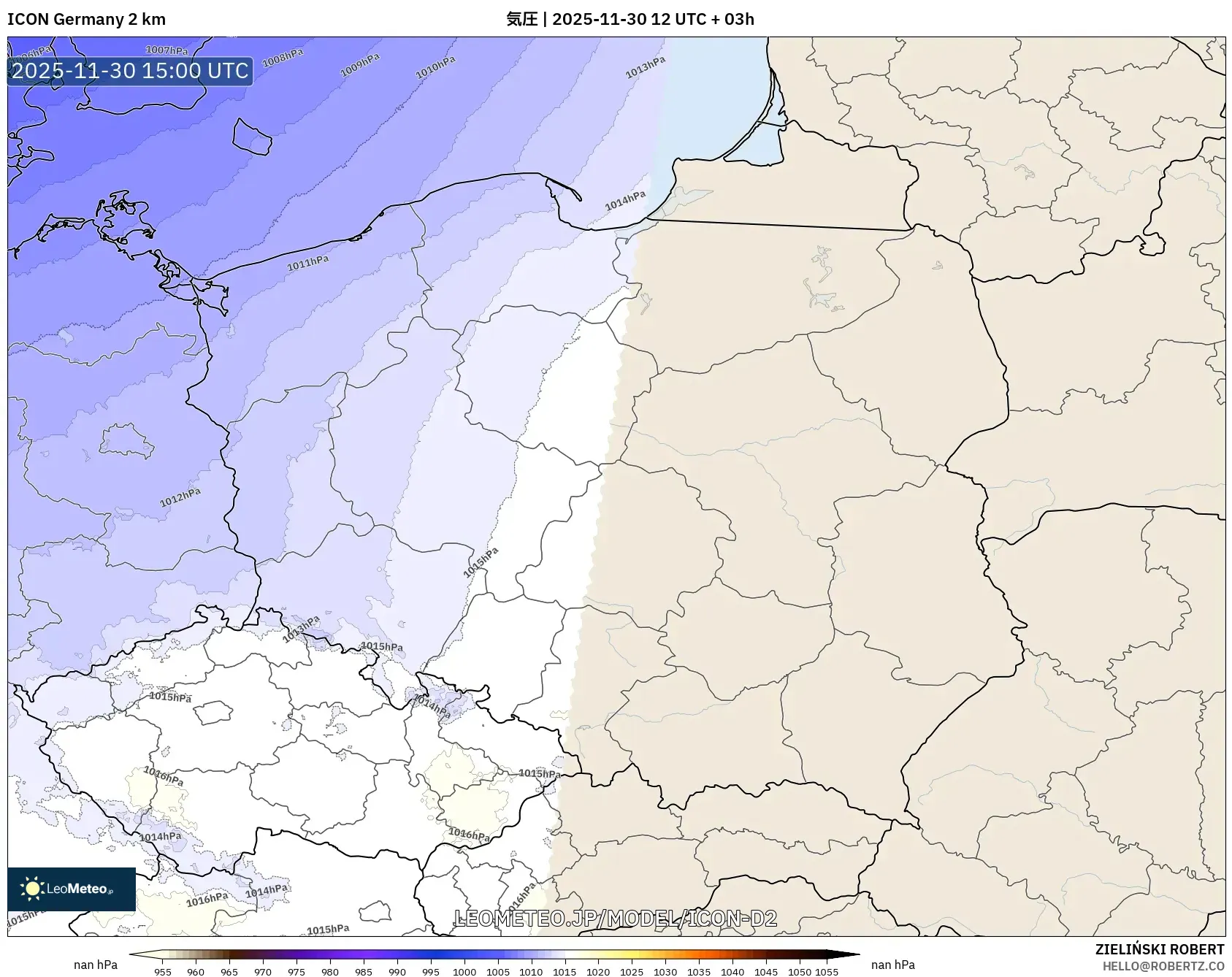 ICON ドイツ 2 km model - ポーランド, 気圧