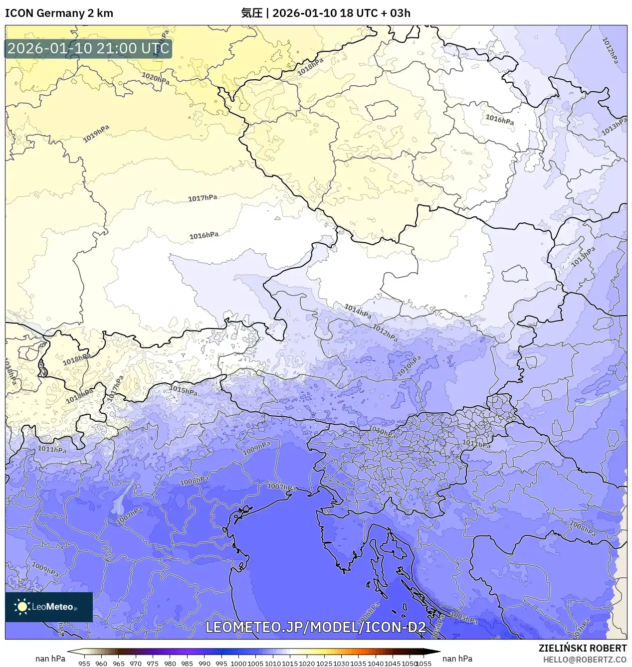 ICON ドイツ 2 km model - オーストリア, 気圧