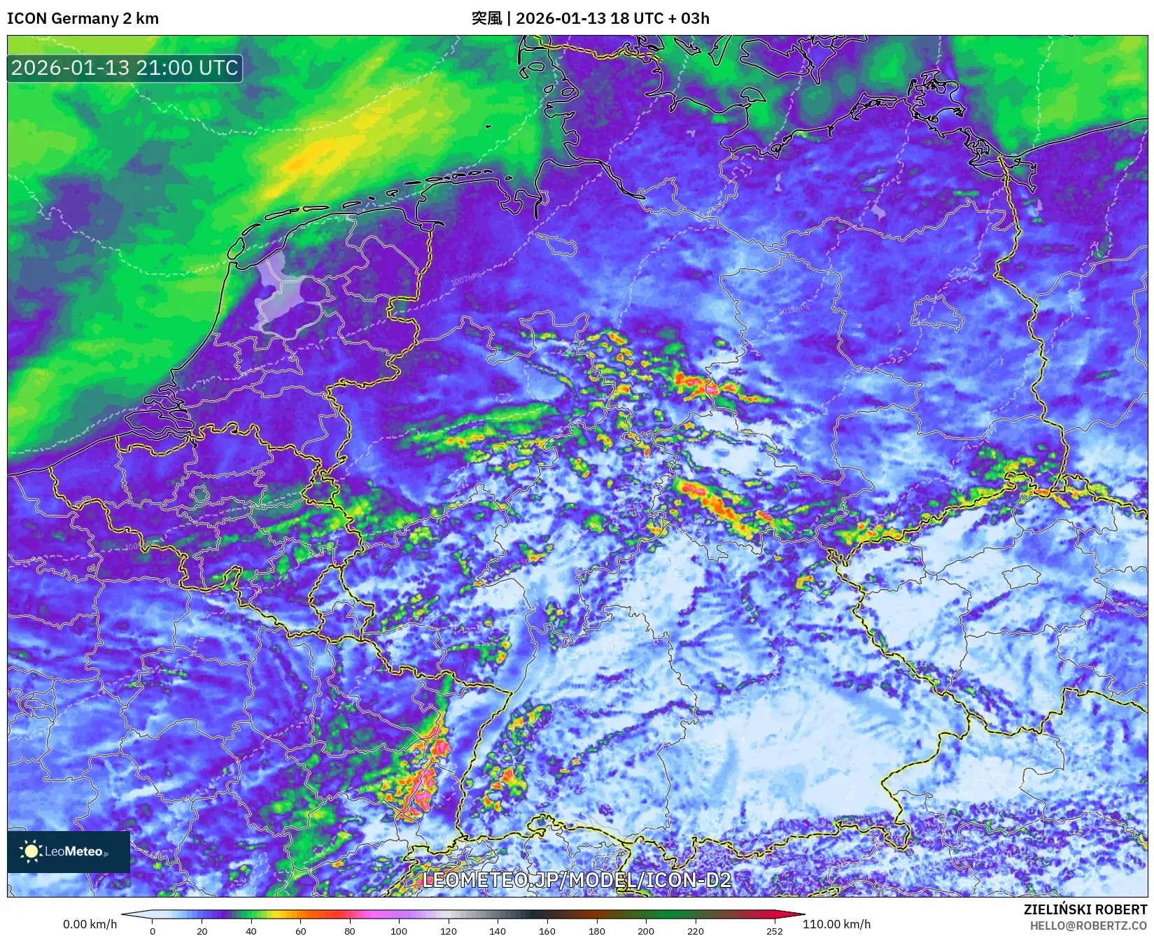 ICON ドイツ 2 km model - ドイツ, 突風