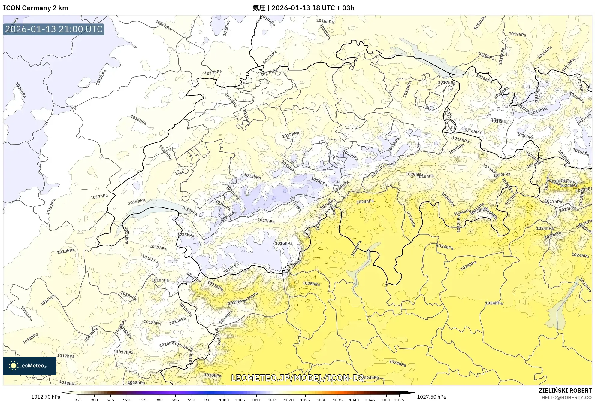 ICON ドイツ 2 km model - スイス, 気圧