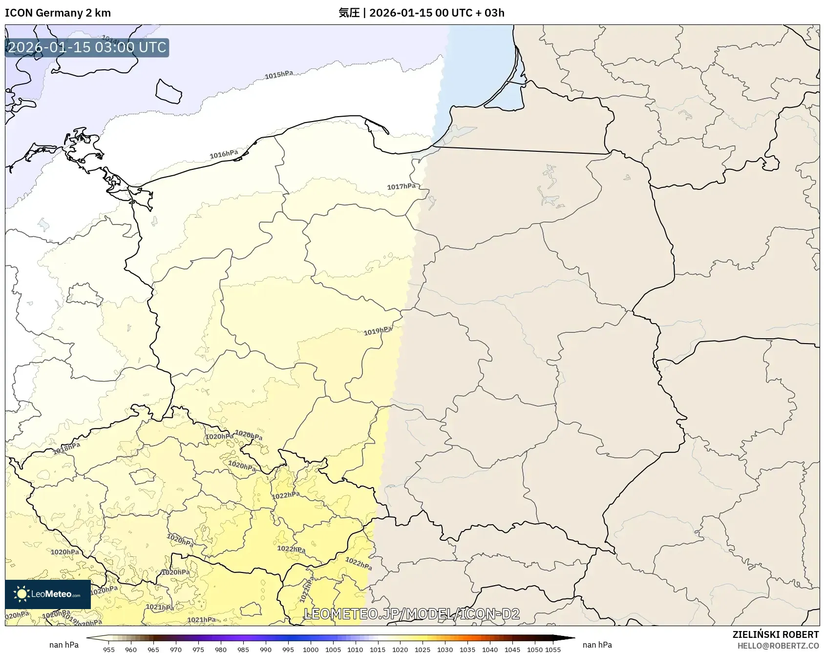 ICON ドイツ 2 km model - ポーランド, 気圧