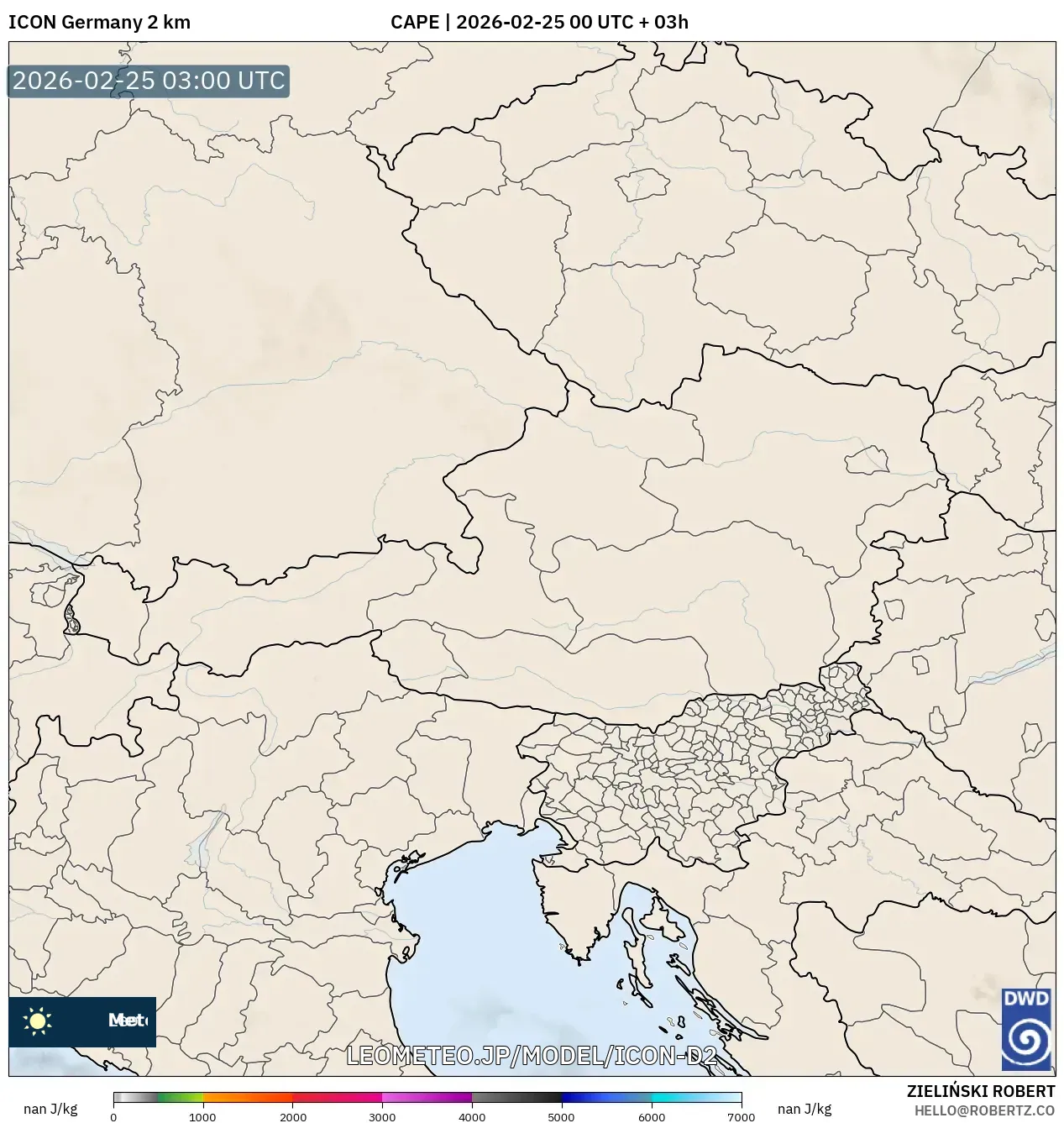 ICON ドイツ 2 km model - オーストリア, CAPE