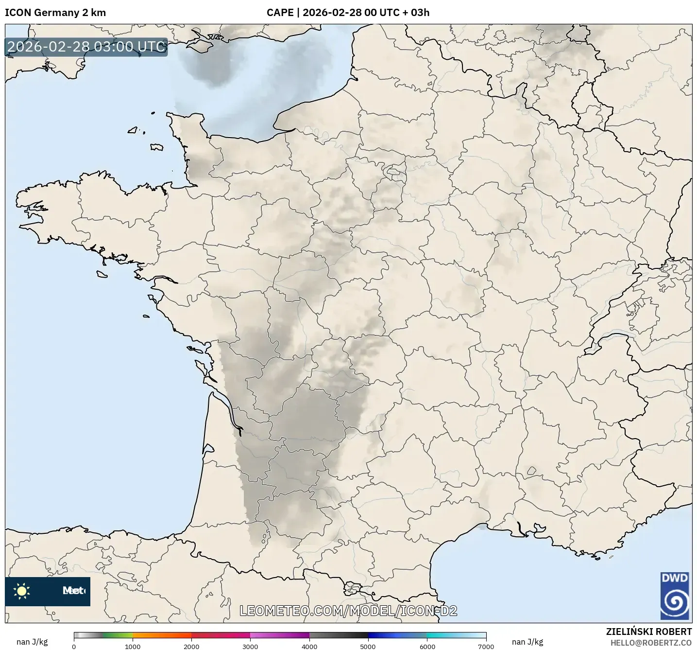 ICON ドイツ 2 km model - フランス, CAPE