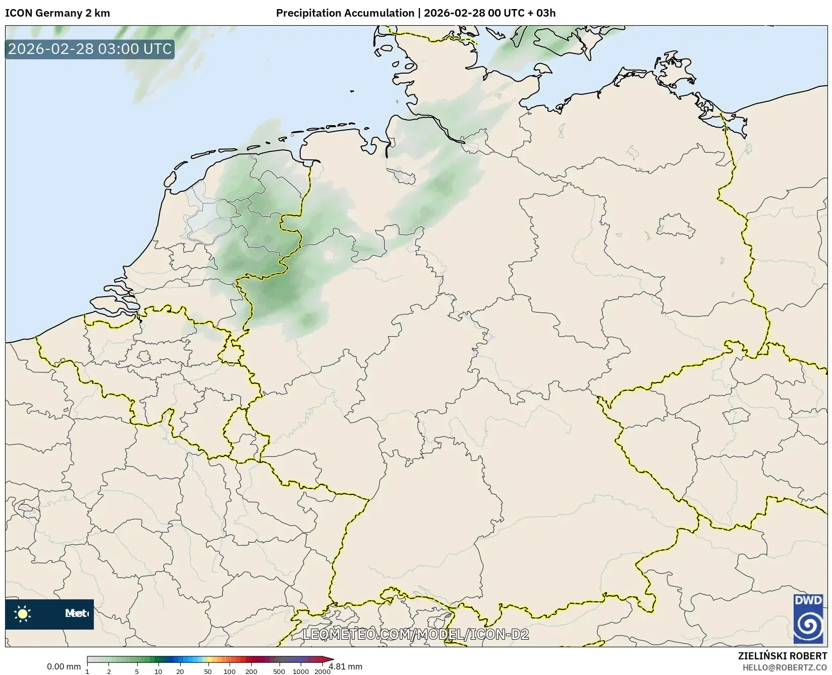 ICON ドイツ 2 km model - ドイツ, 降水量の合計