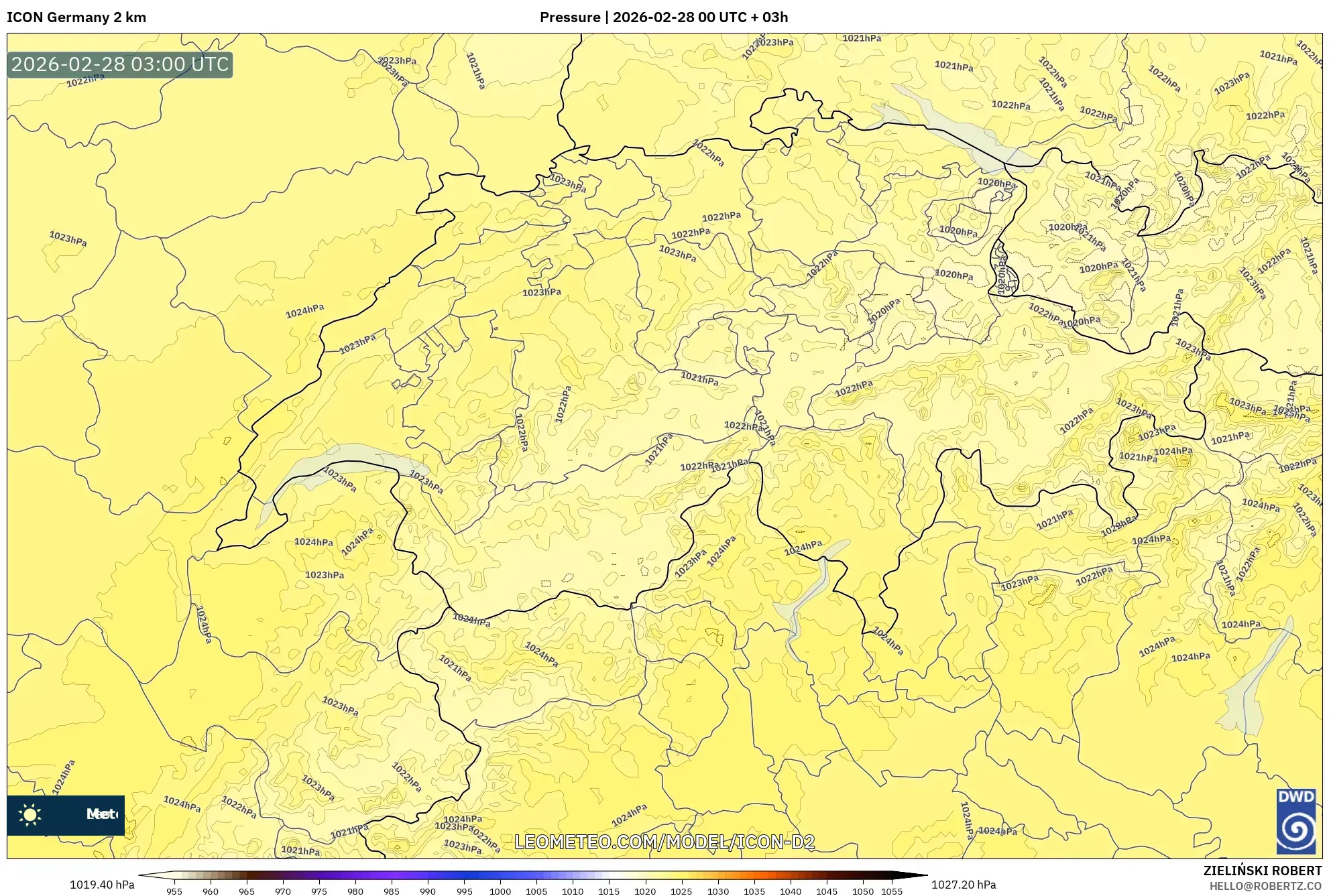 ICON ドイツ 2 km model - スイス, 気圧