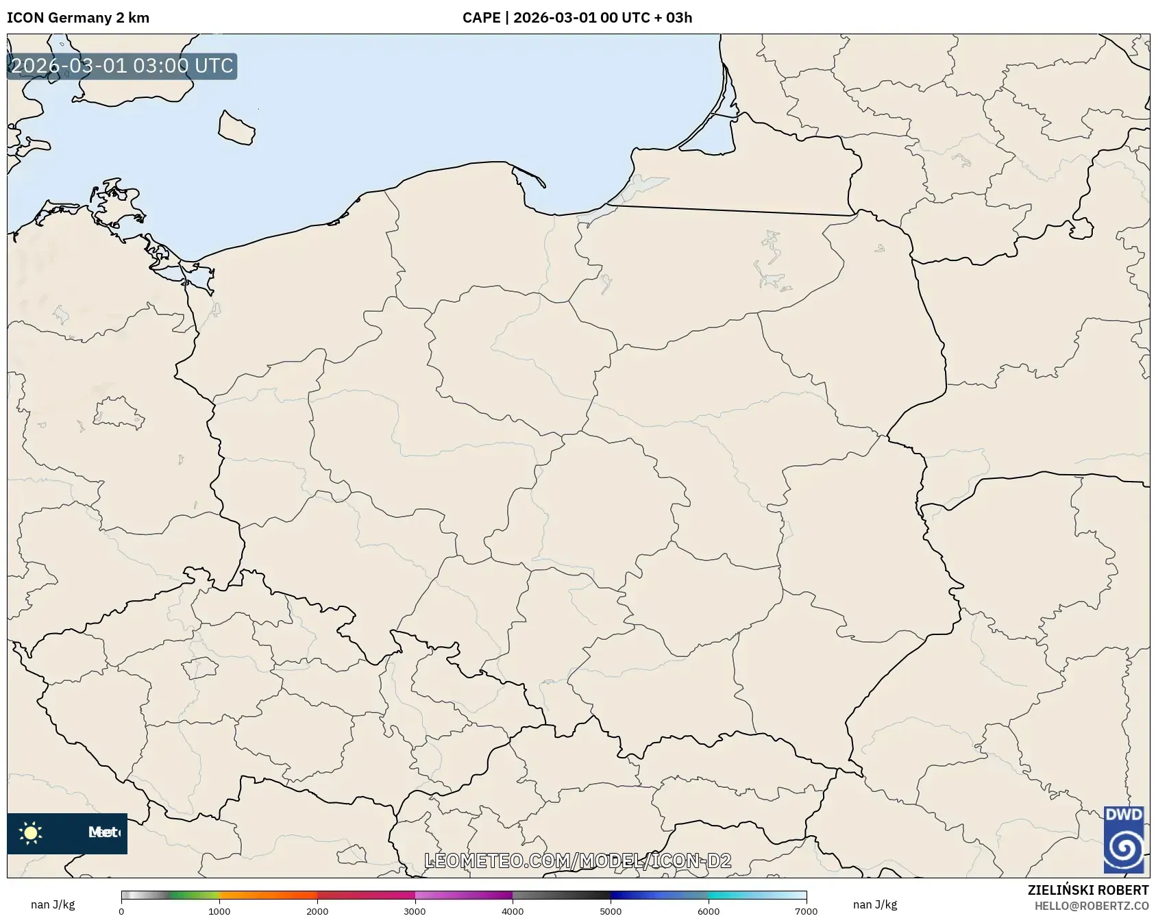 ICON ドイツ 2 km model - ポーランド, CAPE
