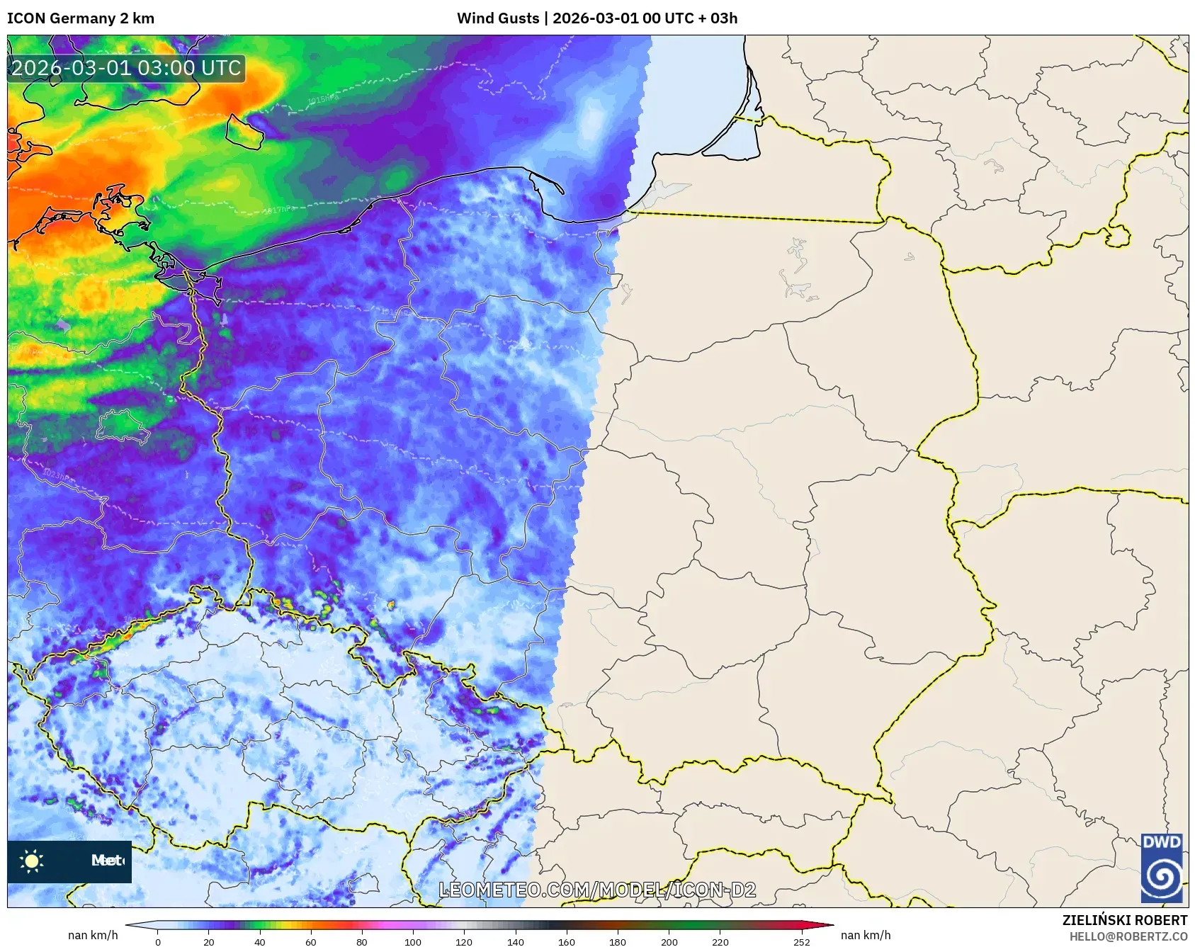 ICON ドイツ 2 km model - ポーランド, 突風