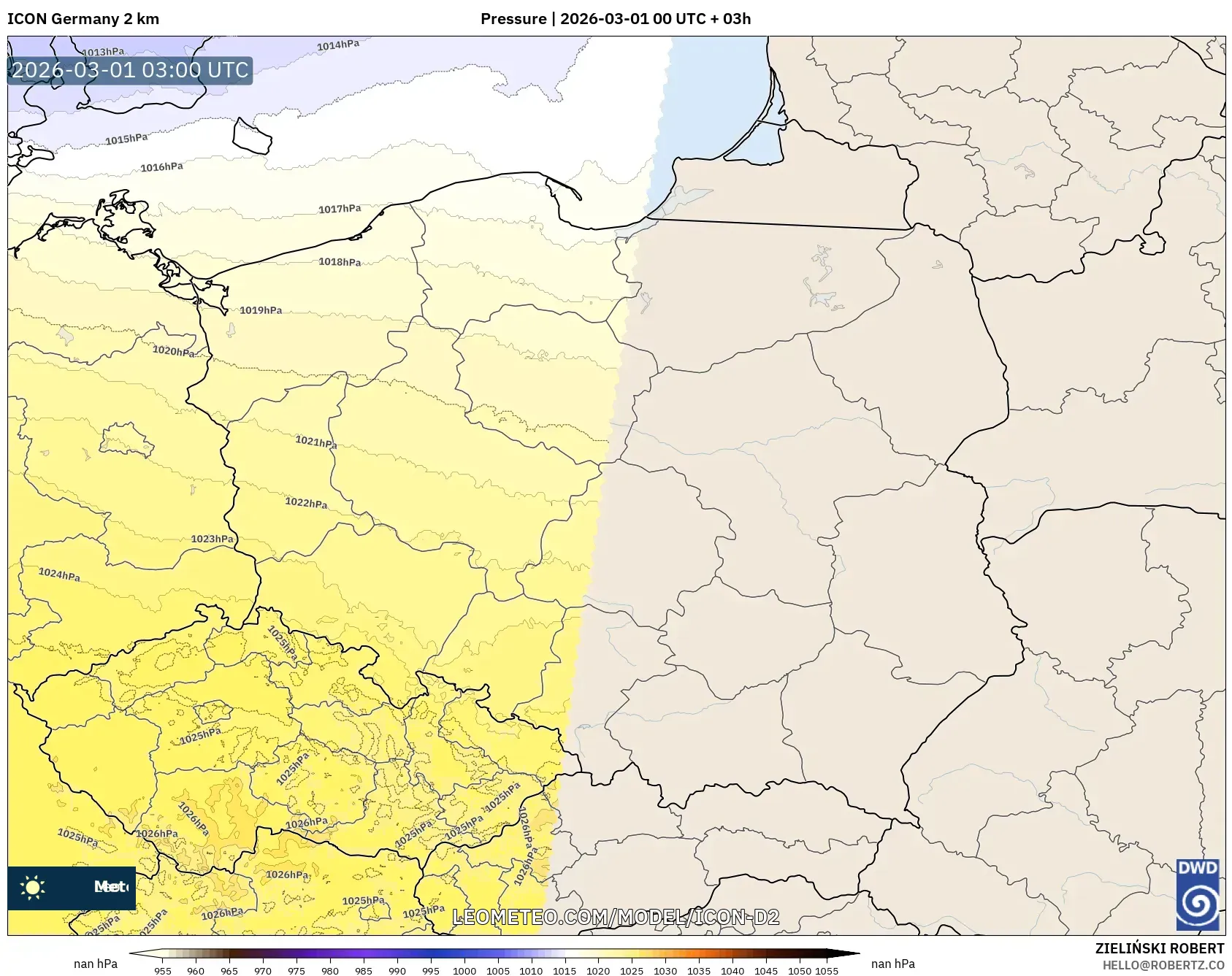 ICON ドイツ 2 km model - ポーランド, 気圧