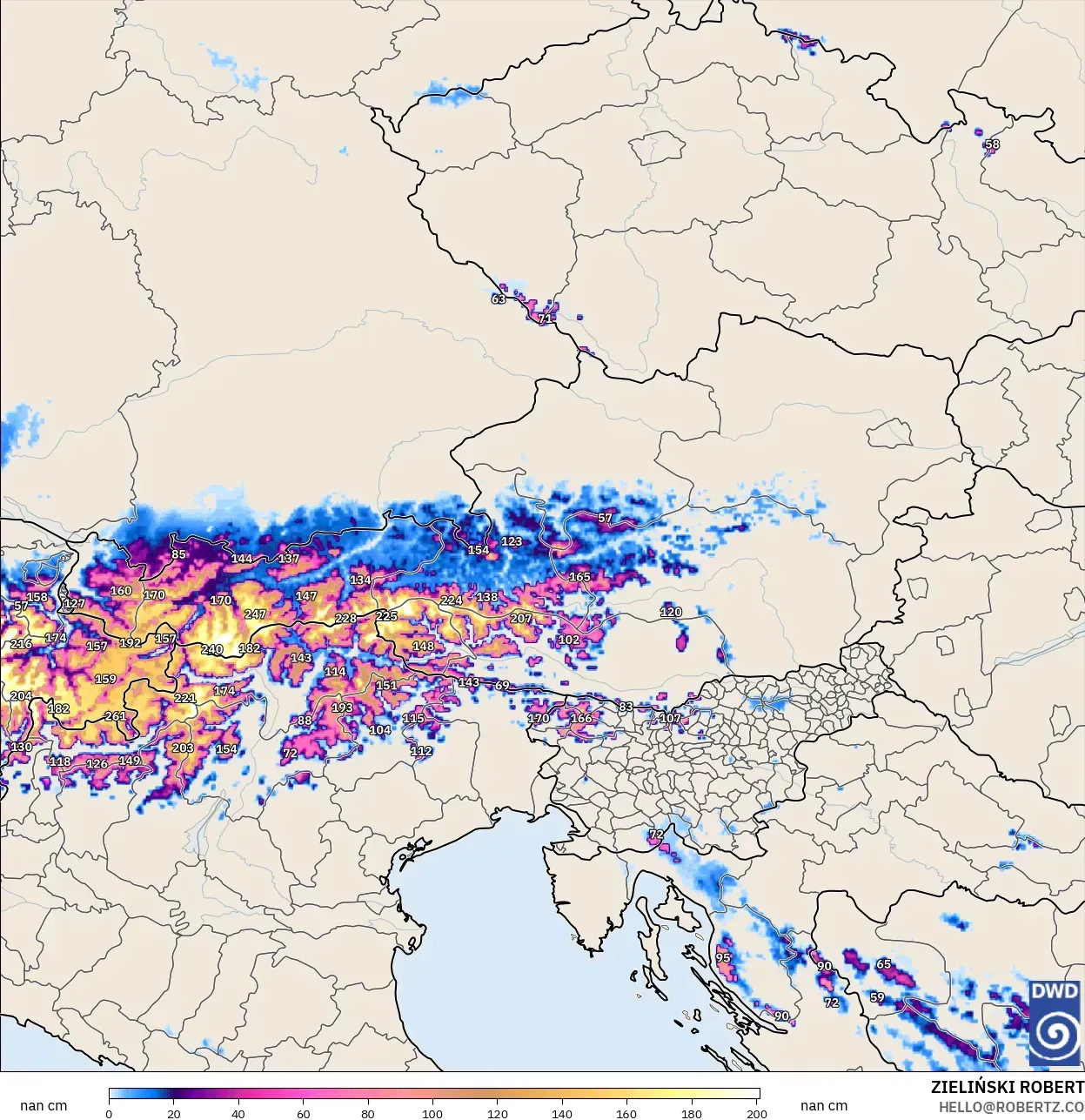 ICON ドイツ 2 km モデル - オーストリア, 積雪深