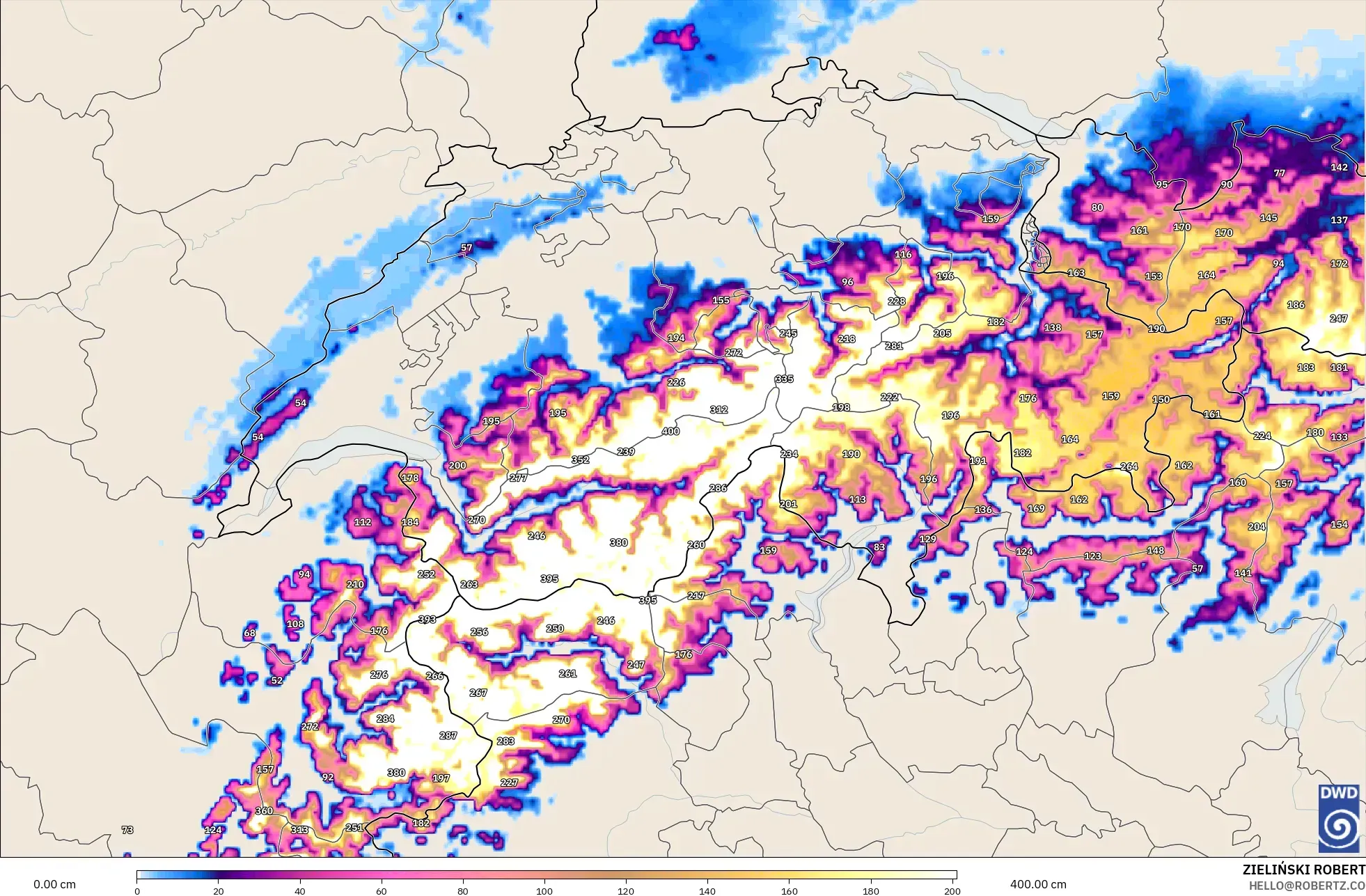 ICON ドイツ 2 km モデル - スイス, 積雪深