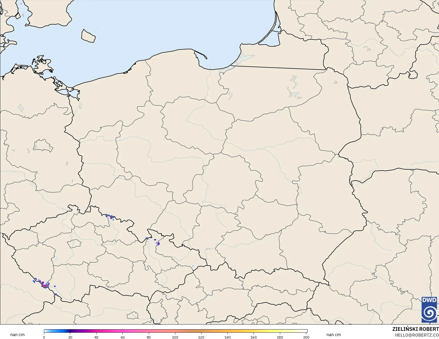 ICON ドイツ 2 km モデル - ポーランド, 積雪深