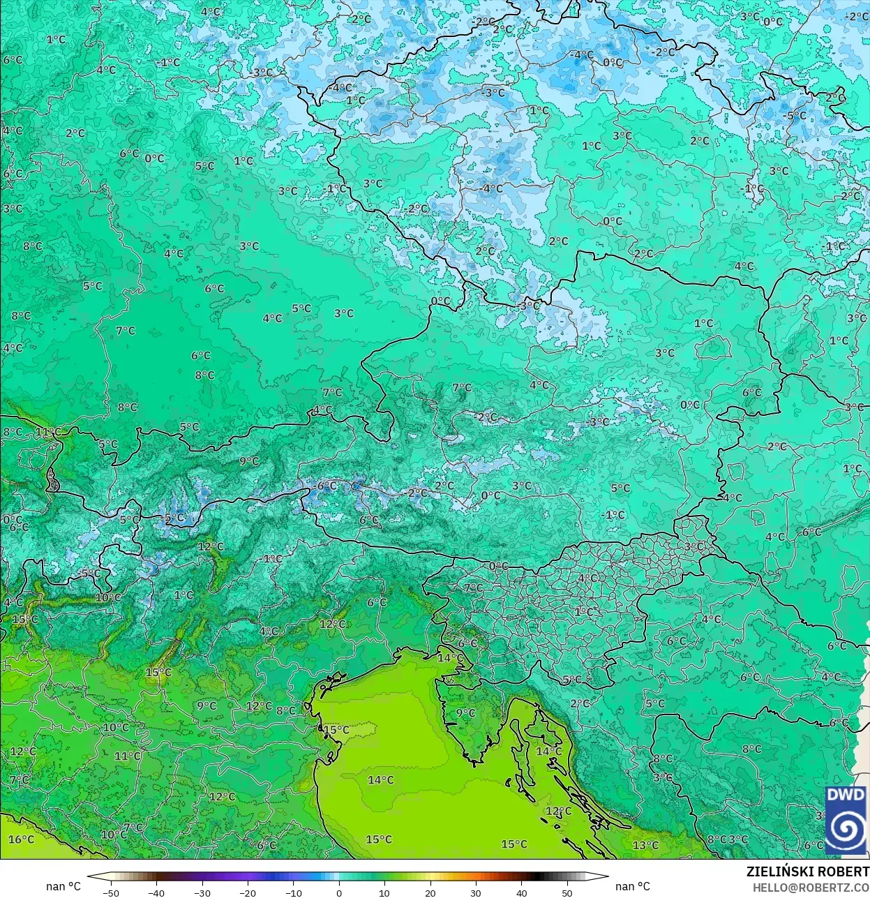 ICON ドイツ 2 km モデル - オーストリア, 気温（2m）