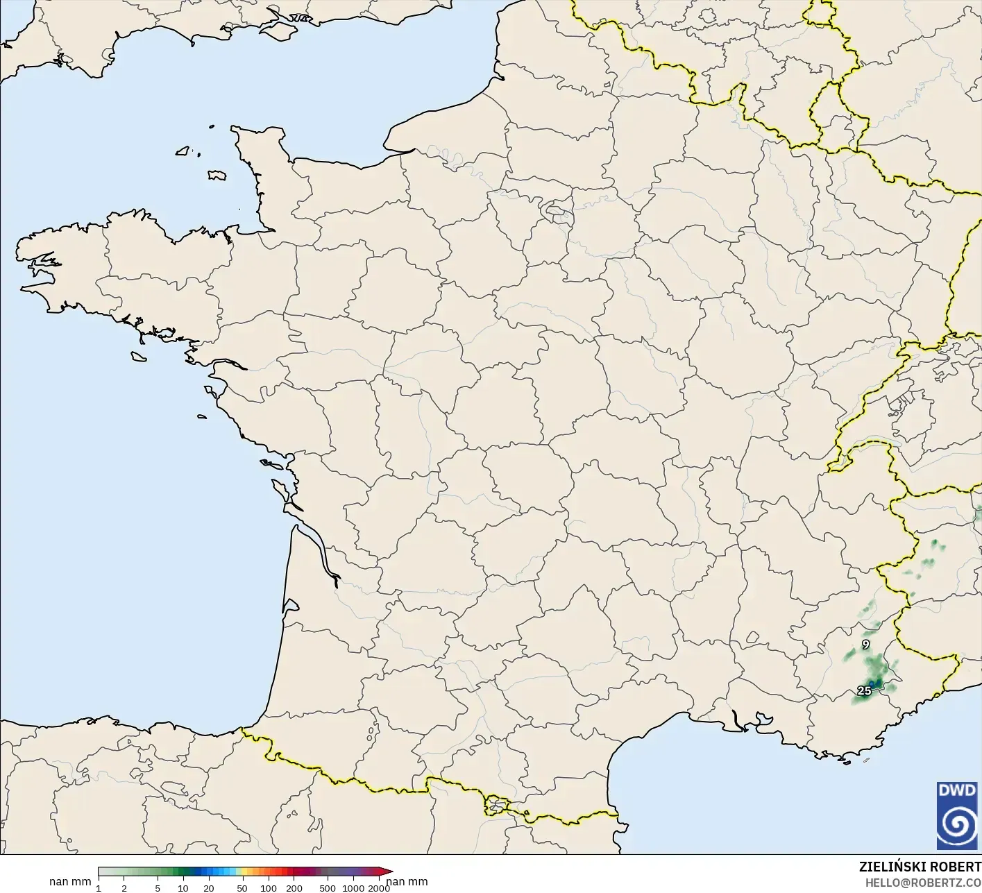 ICON ドイツ 2 km モデル - フランス, 降水量の合計