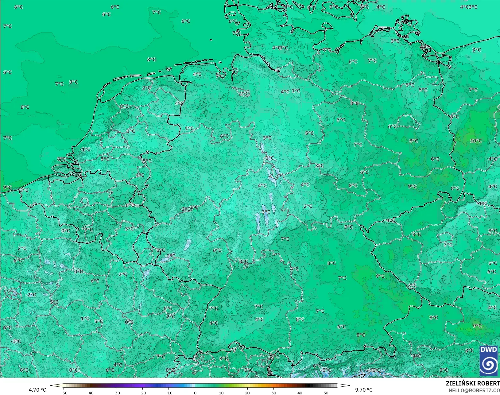 ICON ドイツ 2 km モデル - ドイツ, 露点温度（2m）