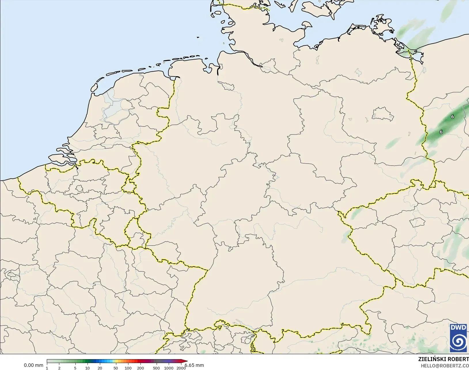 ICON ドイツ 2 km モデル - ドイツ, 降水量の合計