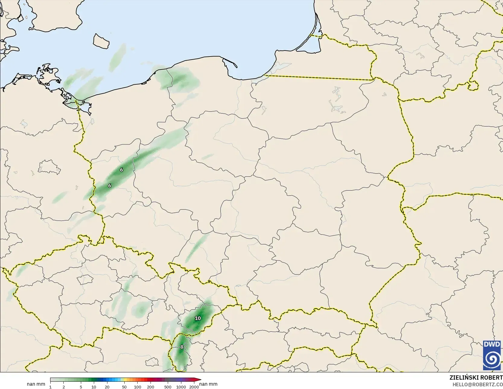ICON ドイツ 2 km モデル - ポーランド, 降水量の合計