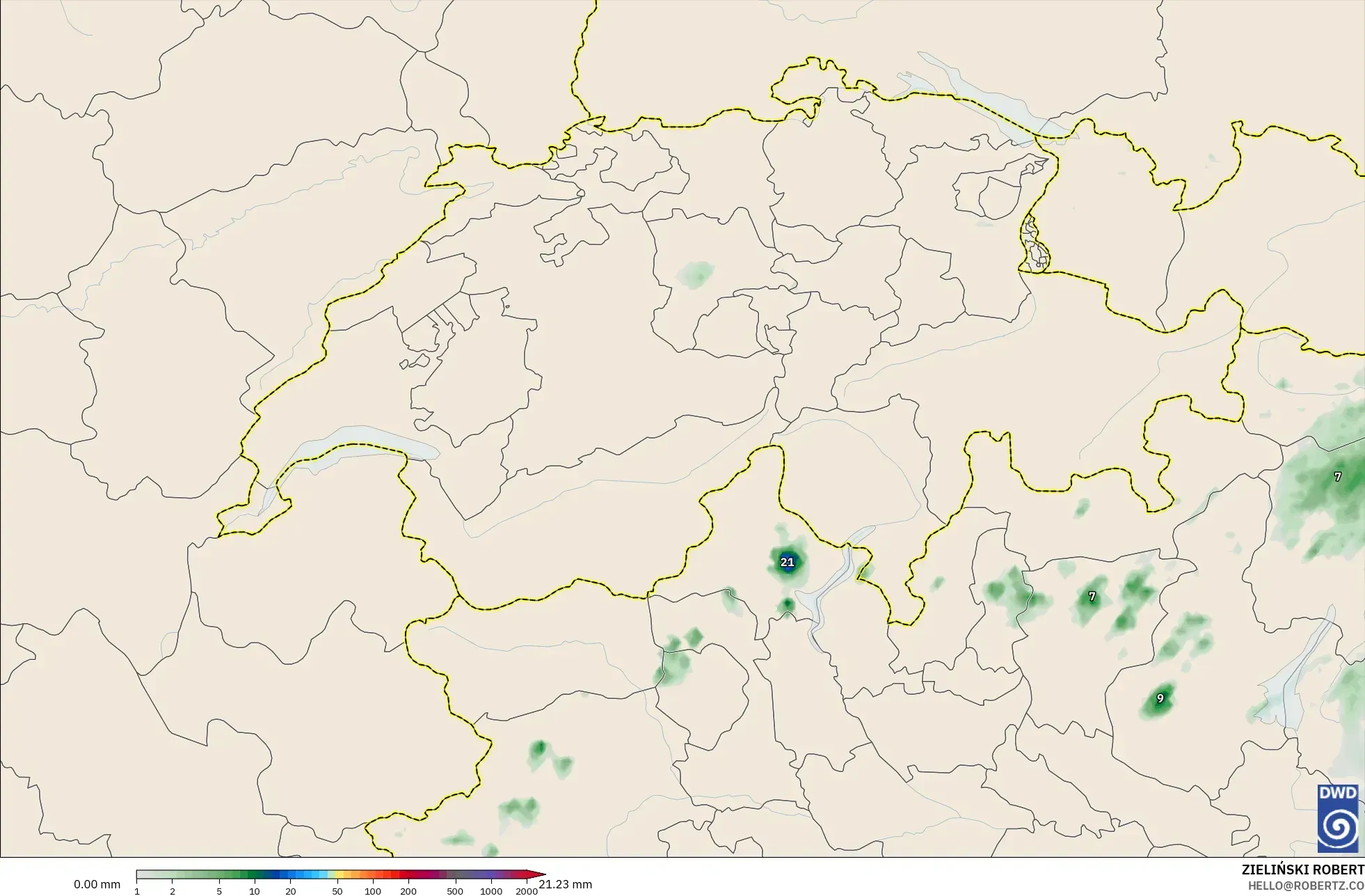 ICON ドイツ 2 km モデル - スイス, 降水量の合計
