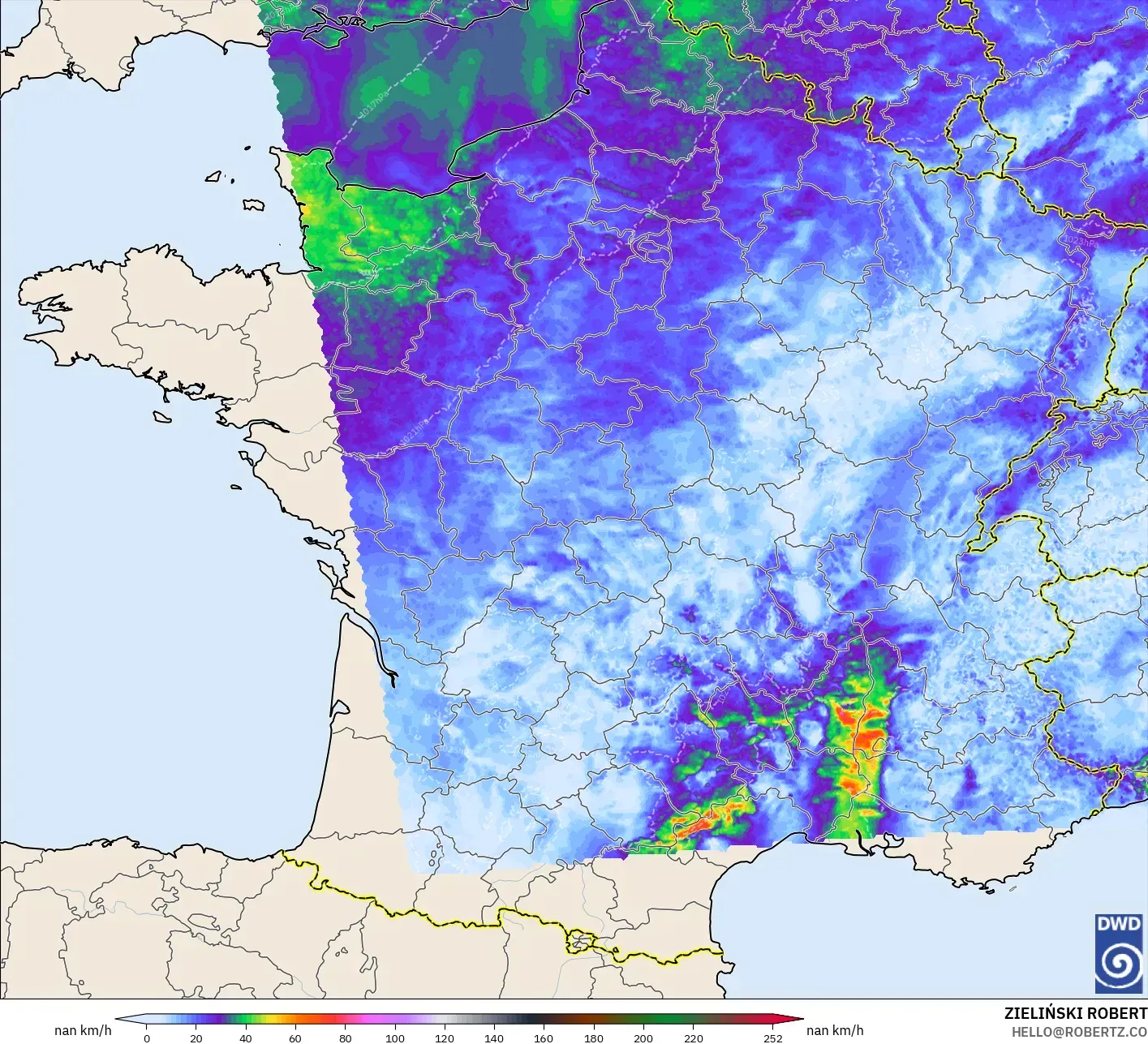 ICON ドイツ 2 km モデル - フランス, 突風