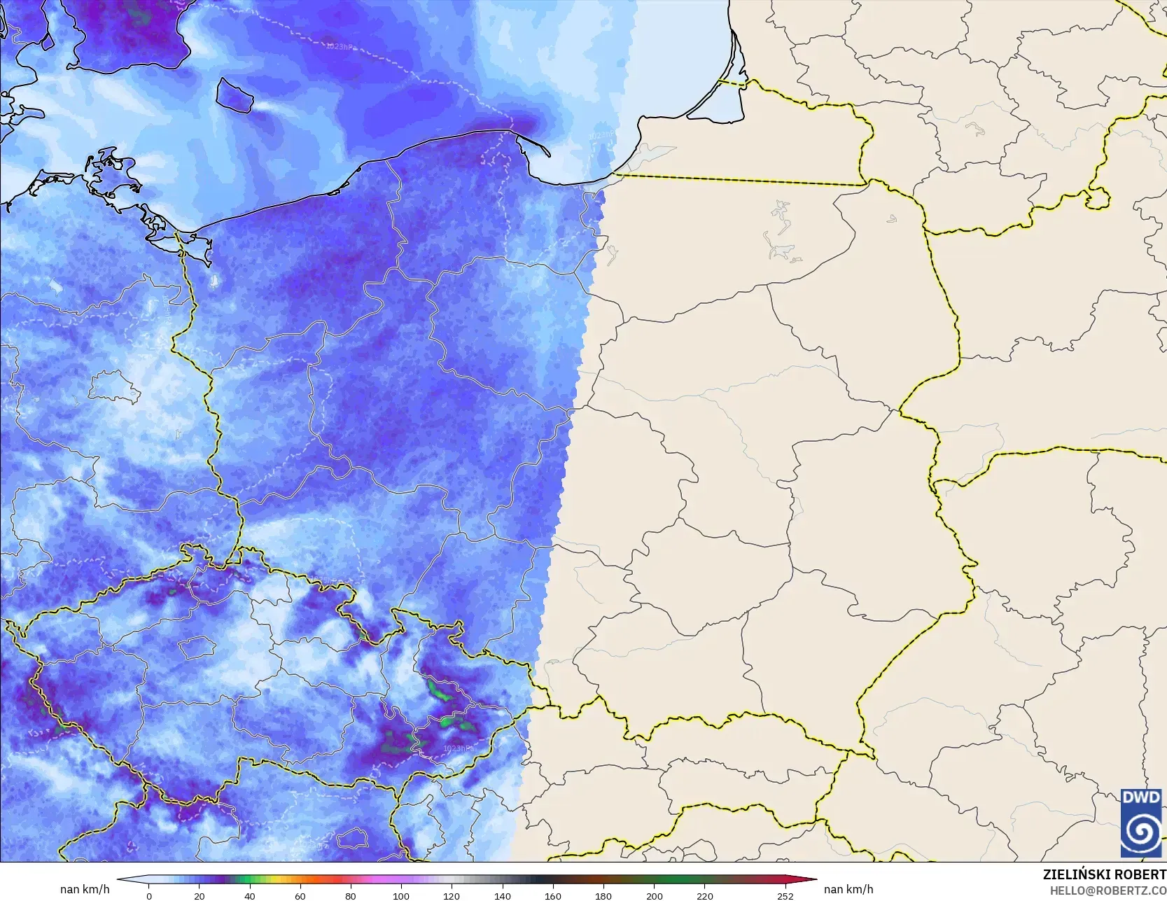 ICON ドイツ 2 km モデル - ポーランド, 突風（最大）