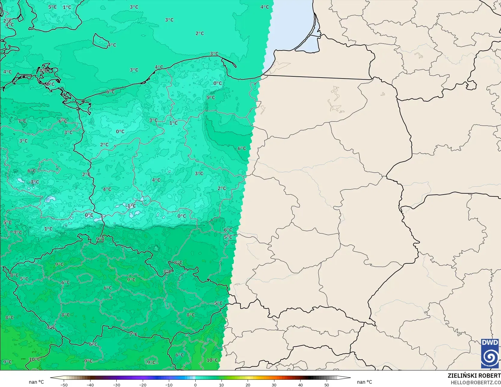 ICON ドイツ 2 km モデル - ポーランド, 露点温度（2m）