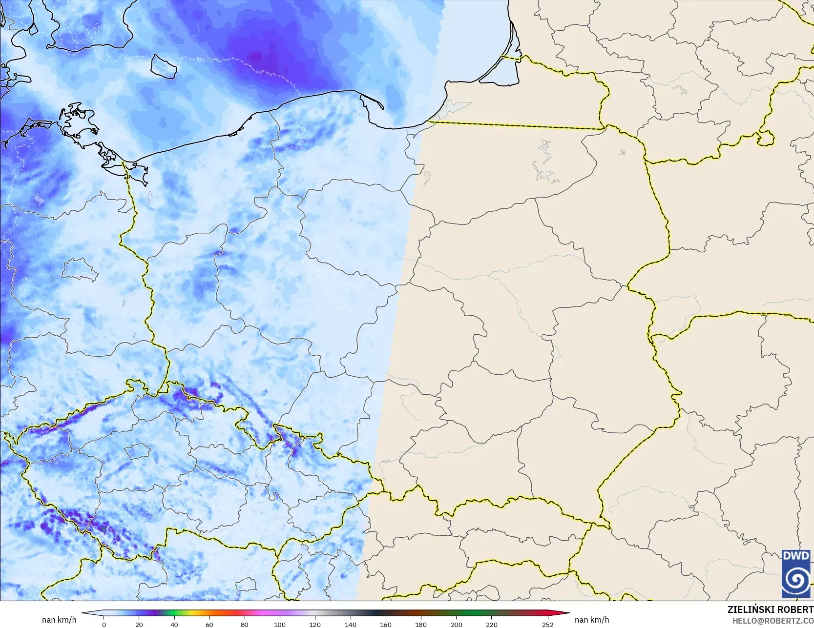 ICON ドイツ 2 km モデル - ポーランド, 突風