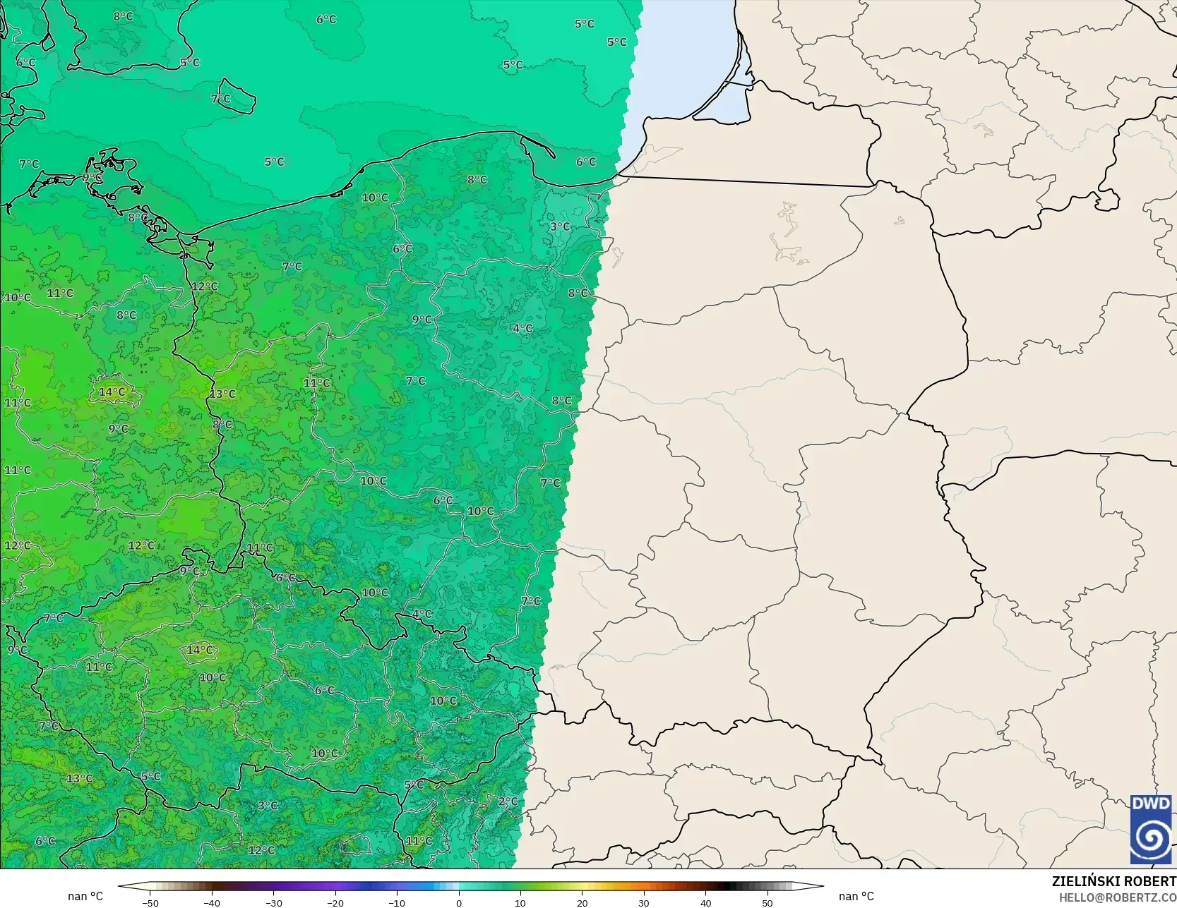 ICON ドイツ 2 km モデル - ポーランド, 気温（2m）