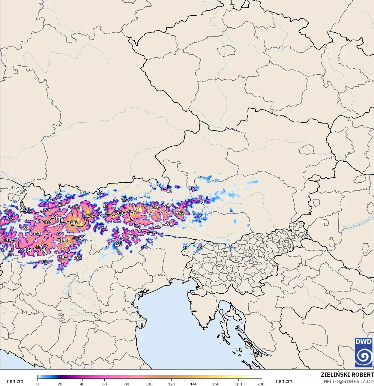 ICON ドイツ 2 km モデル - オーストリア, 積雪深