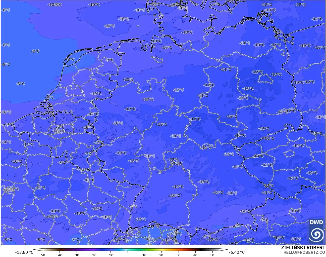 ICON ドイツ 2 km モデル - ドイツ, 気温（500hPa）