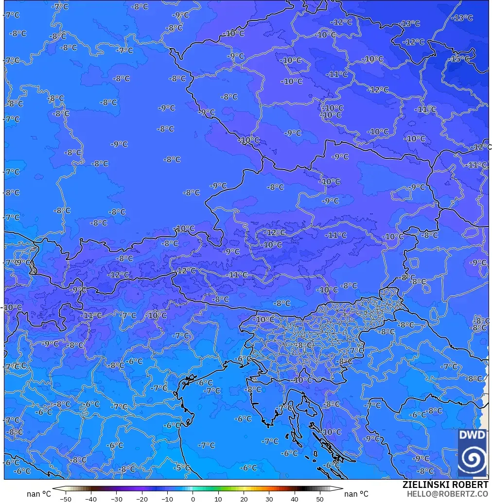 ICON ドイツ 2 km モデル - オーストリア, 気温（500hPa）