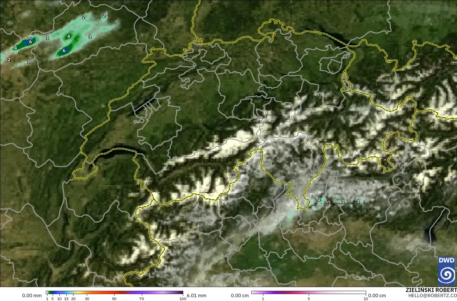 ICON ドイツ 2 km モデル - スイス, 降水量、雲、気圧